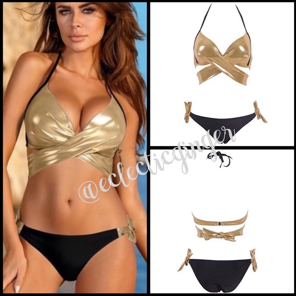 Eclectic Ginger Other - Gold/Black halter push up top bikini